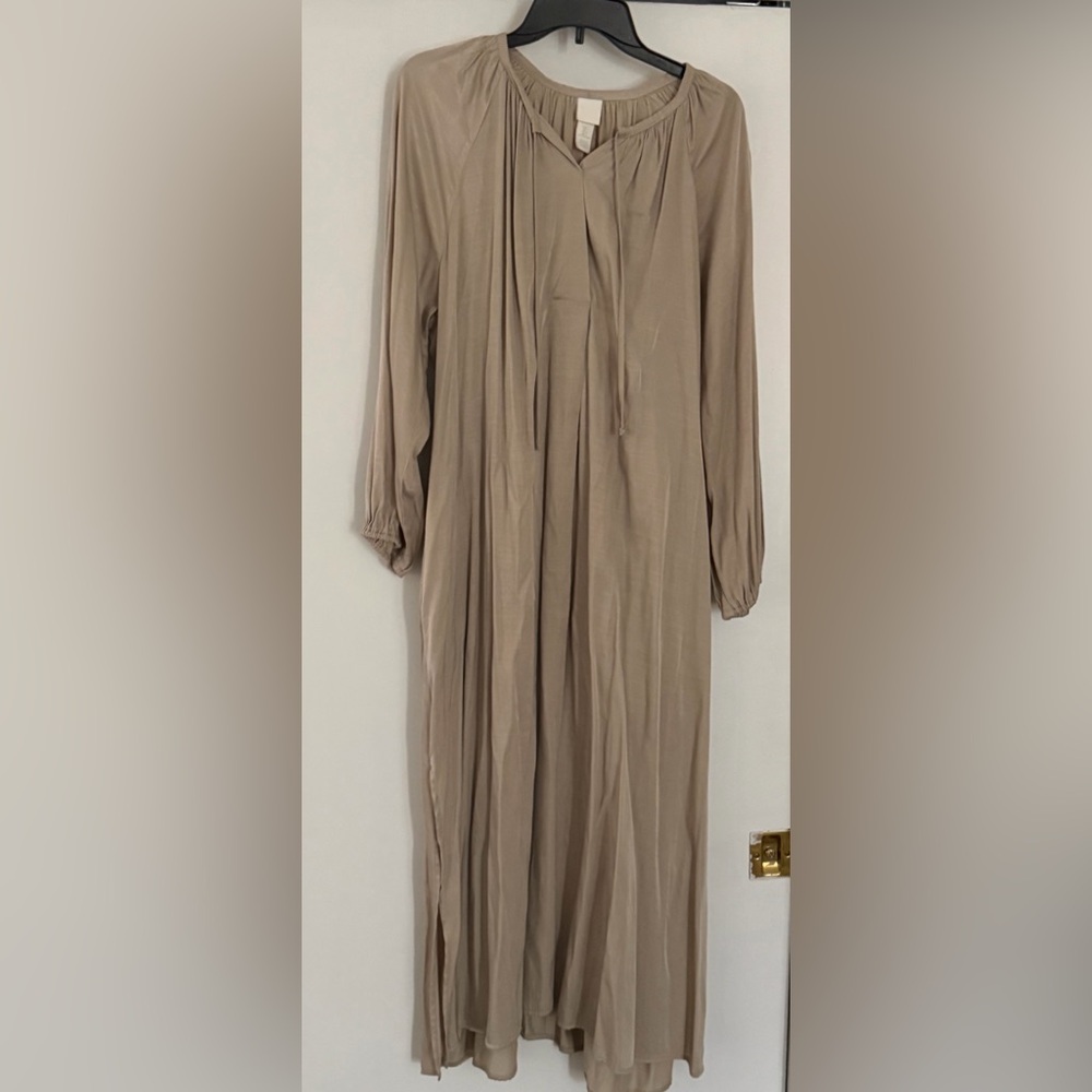 H&M Neutral Taupe Tie-Neck Long Dress